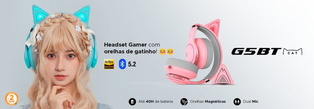 G5BT CAT - Headset gamer com orelha de gatinho